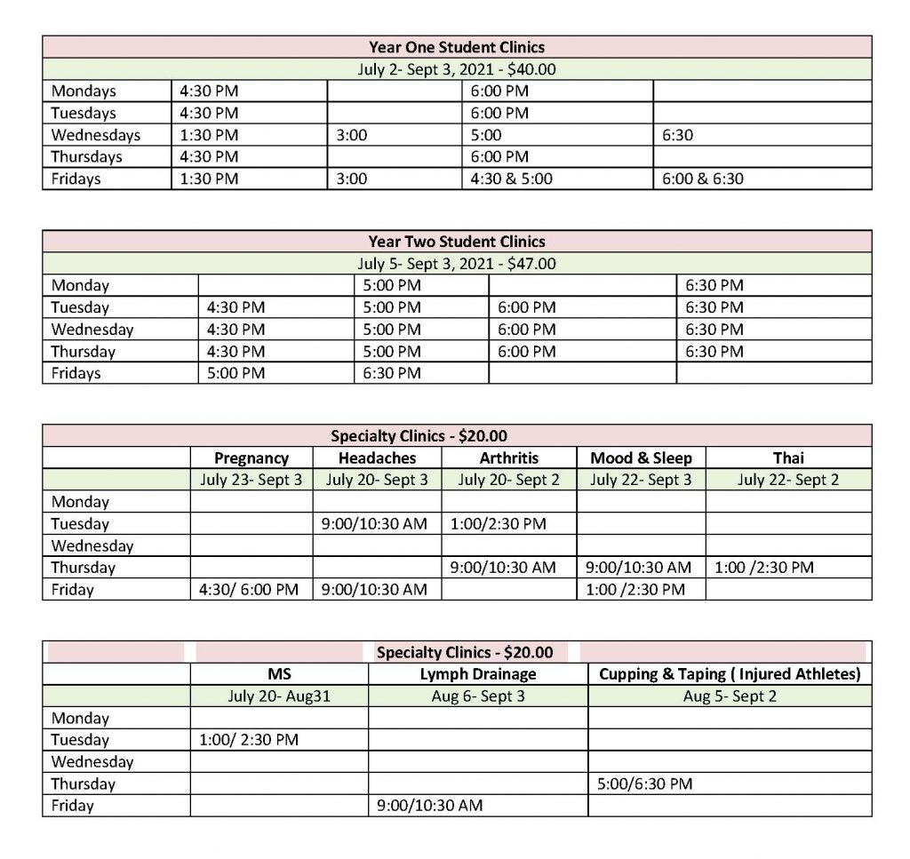 Student Clinic Hours and Pricing SutherlandChan SchoolSutherland